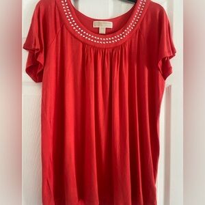 Michael Kors Coral Blouse with Embellished Neckline